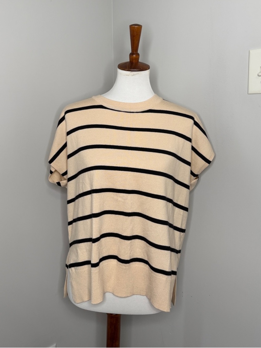 Baltic Born “Ada Dolman Top” - Beige & Black Striped Top With Side Slits